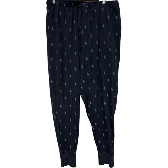 Polo Ralph Lauren Men's Pajama Sleep Pant AOP Logo Black Jogger Pull On Size XL - Picture 1 of 9